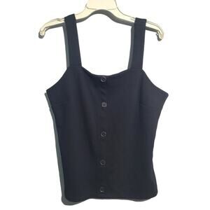 Ann Taylor Black Faux Button Front Tank Size Large Textured Workwear